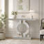 Console miroir de 109 cm (43 po), table d'appoint argentée moderne avec base en forme de O-1160622498