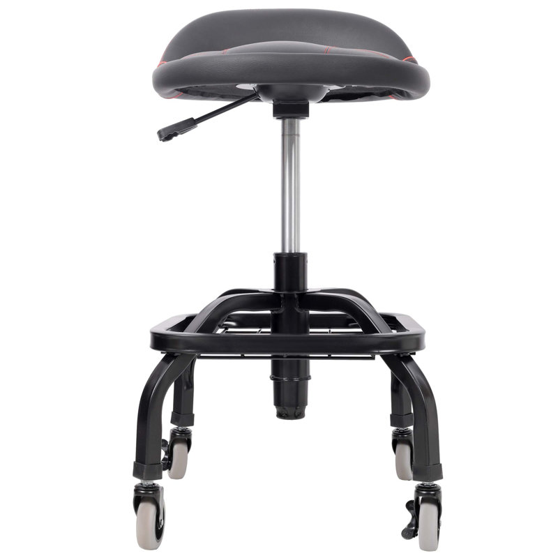 Tabouret roulant réglable à hauteur réglable, siège de mécanicien robuste avec roulettes pivotantes à 360 °, tabouret de travail ergonomique rembourré pour atelier et réparation automobile