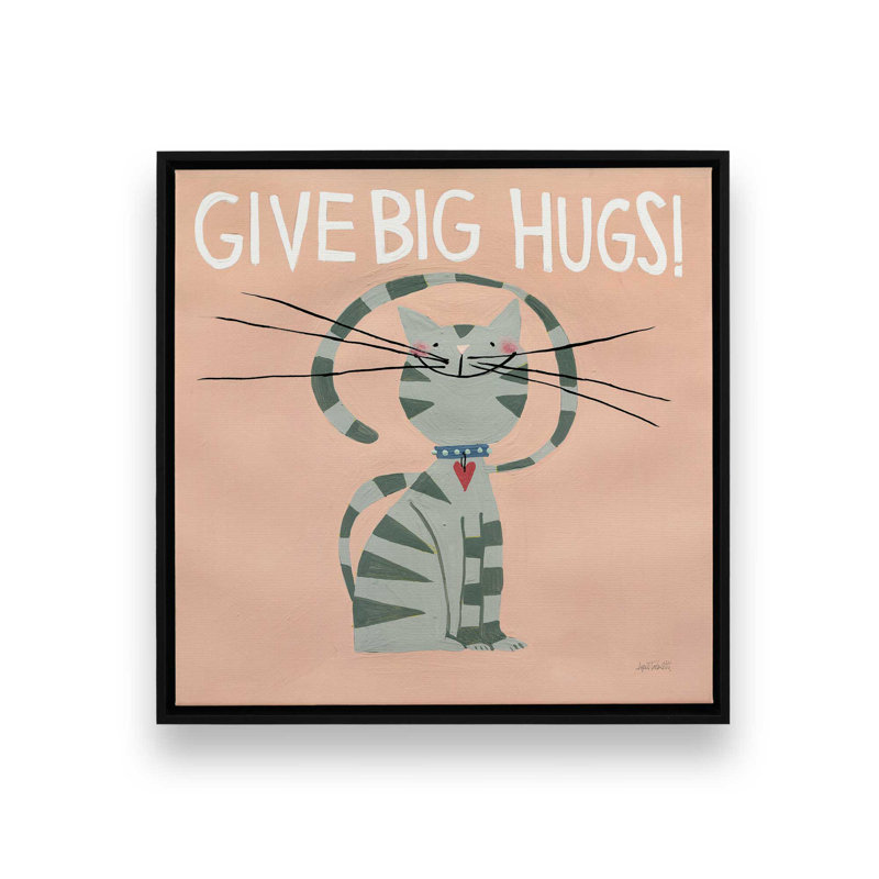 «Happy Cats Big Hugs» par Anne Tavoletti, reproduction d'art sur toile, Noir, Cadre flottant, H 12 po x l 12 po