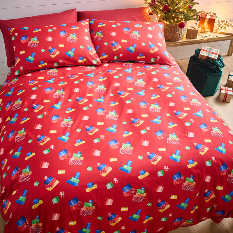 Christmas Retro Santa Reversible Duvet Cover Set, King Duvet Cover + 2 Standard Pillowcases