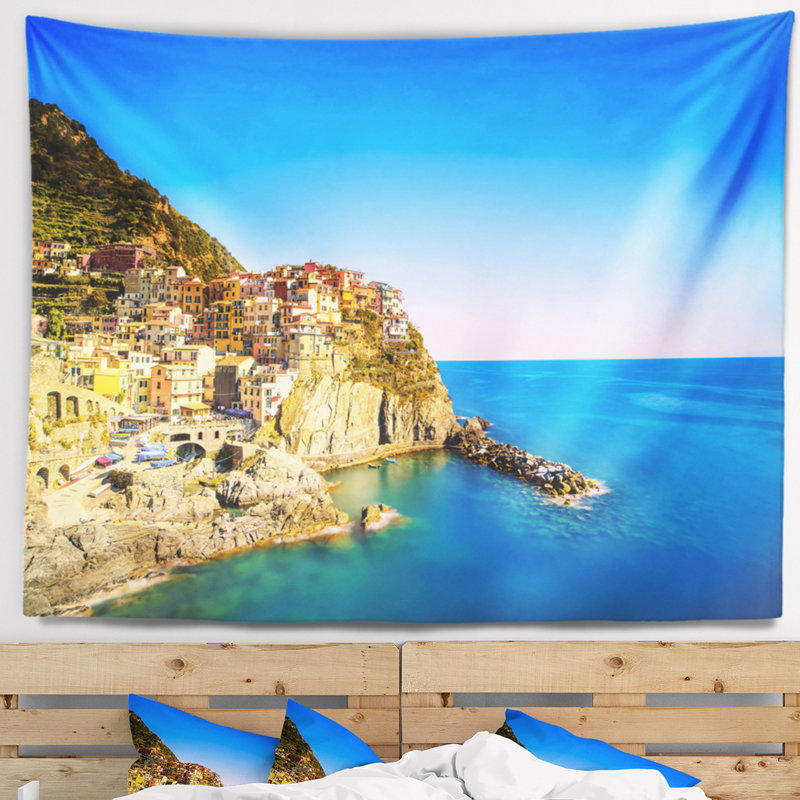 Tapisserie Manarola Village, bord de mer, Italie, H 32 po x l 39 po
