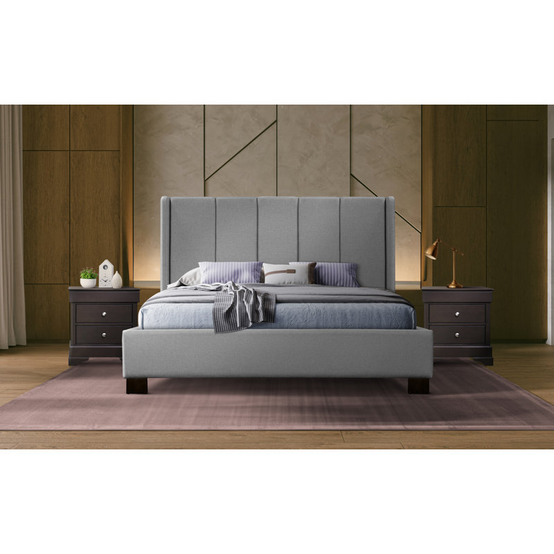 Bristol Gray Tufted Upholstered Queen Metal Bed Frame