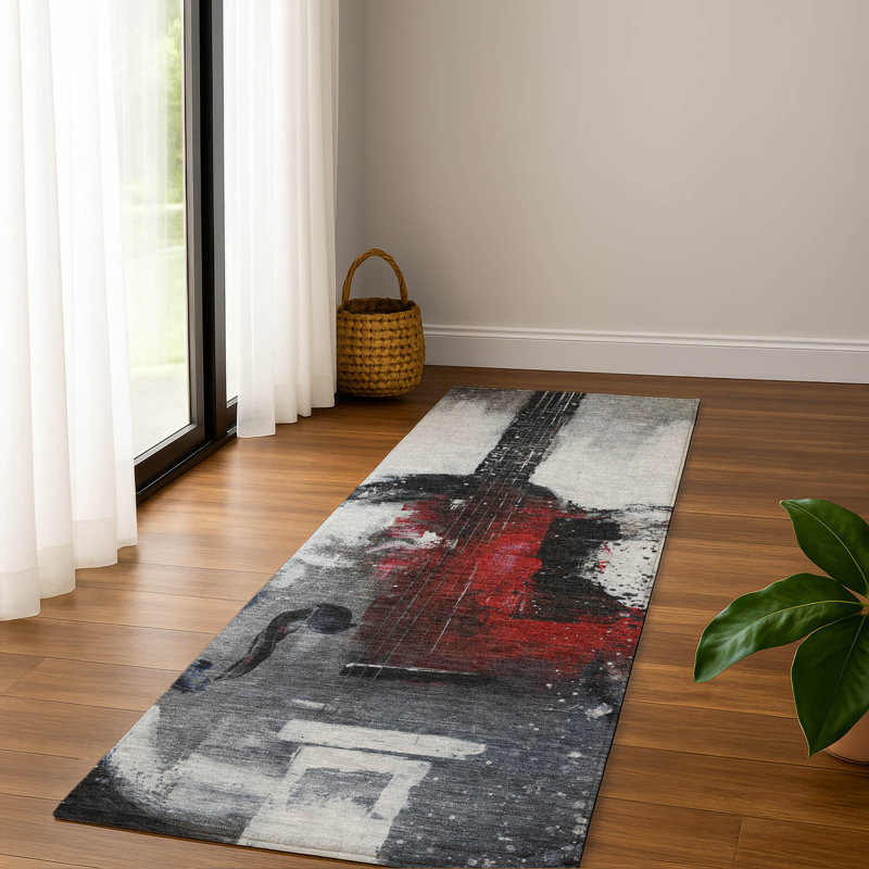 Premium Machine Washable Mayfield AMF2091 Music Rug, Gray, 2'3" x 7'6" Runner