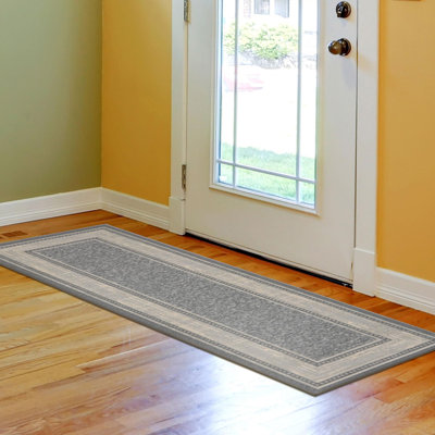 Ottohome Non-Slip Bordered Area Rug For Living Room, Hallway, Entryway Rug, Gray