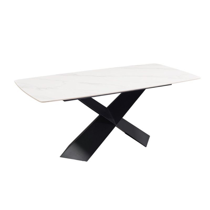Table de salle à manger rectangulaire avec base en piédestal en forme de X en noir et blanc