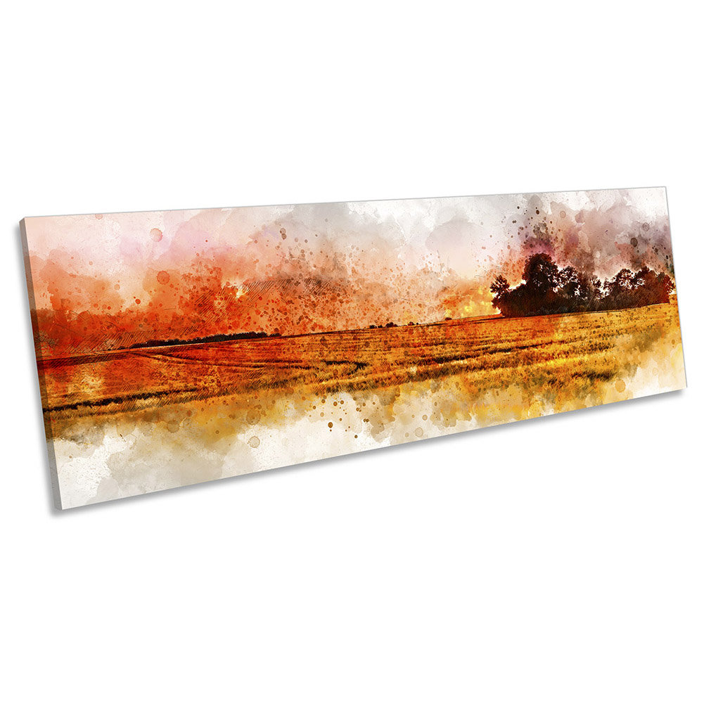 Fields Countryside Sunset Grunge - Wrapped Canvas Panoramic Print