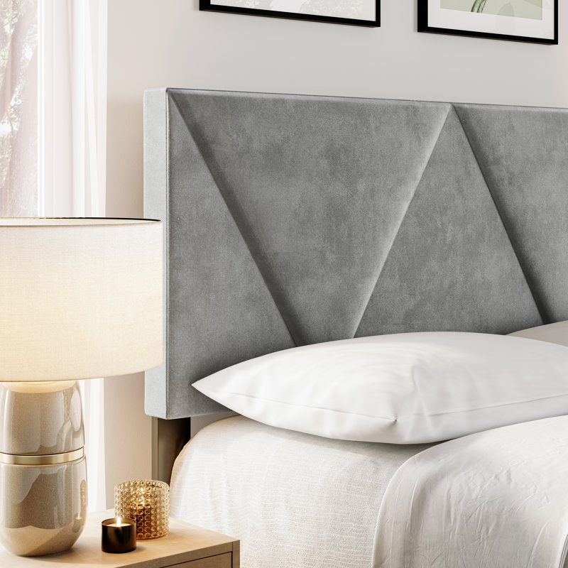 Boyd Sleep Vector Upholstered Velvet Platform Bed, Adjustable Height Headboard, No box Spring Required, Queen