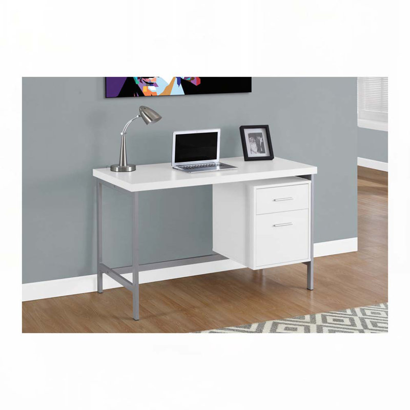 Home Office Computer Desk with Storage Drawers, White/Grey