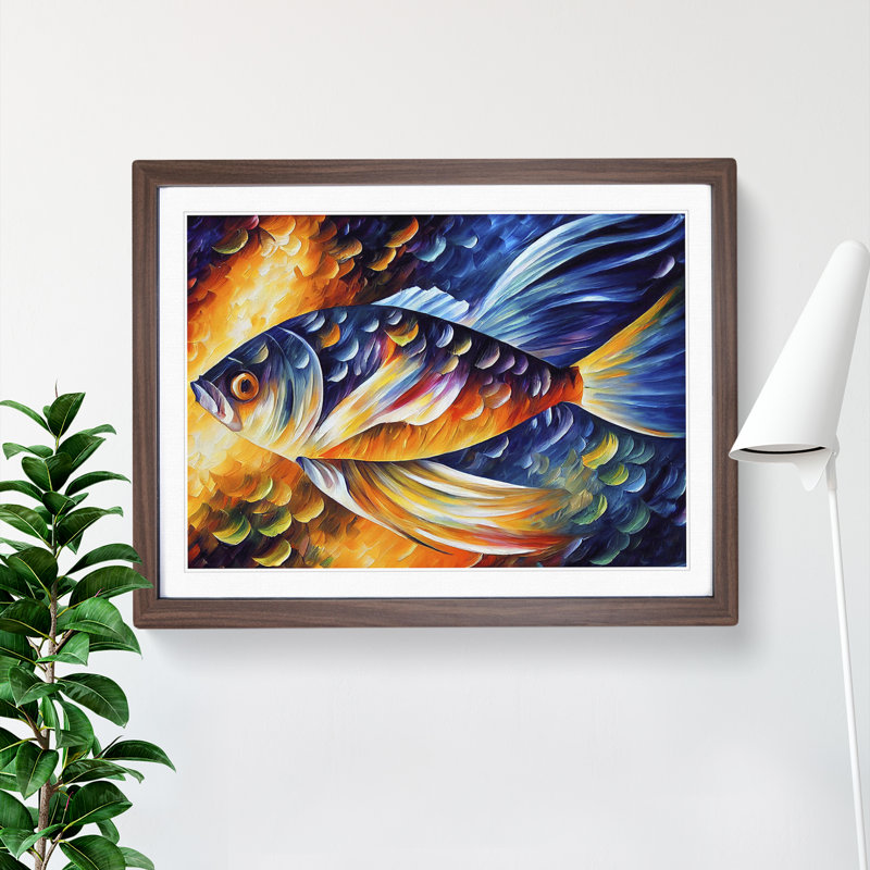 XH1022-3865X Fish Vol.3 Abstract 1 Piece Single Picture Frame Wall Art, 34cm H x 46cm W x 2cm D, Walnut