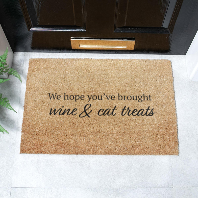 Wine and Cat Treats Coir Doormat, 60cm W x 40cm L