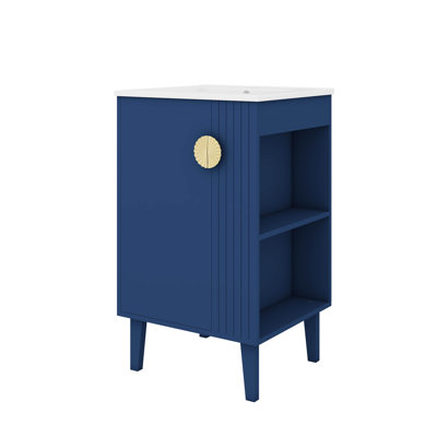 Meuble-lavabo autonome de 20 pouces, armoire avec lavabo en céramique, porte à fermeture en douceur, espace de rangement latéral, poignées élégantes