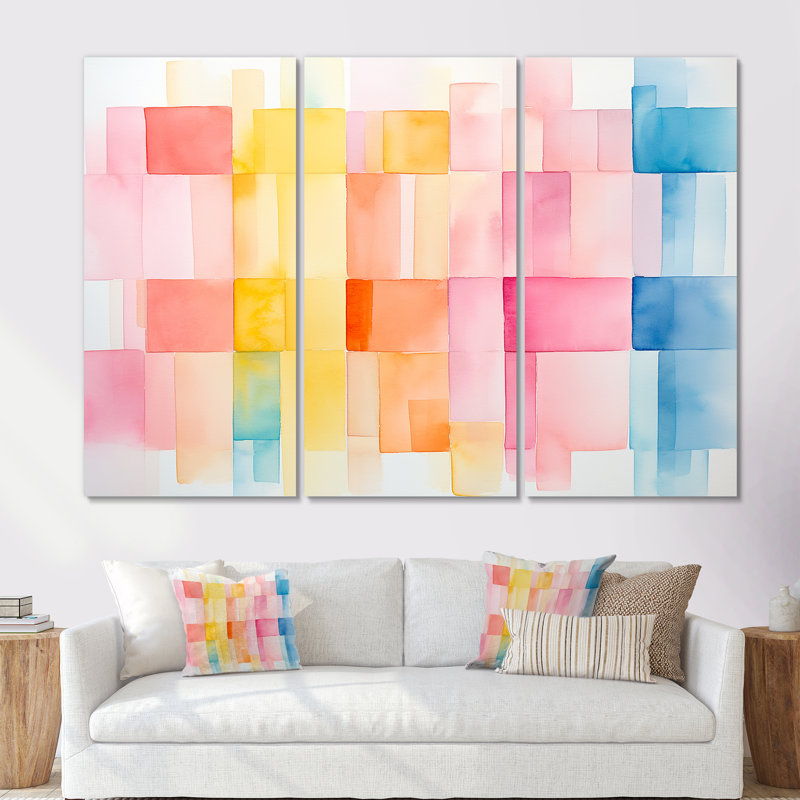 Paster Color Cubes Patterns III - art mural géométrique, Toile tendue, H 40 po x l 61 po x P 1 po