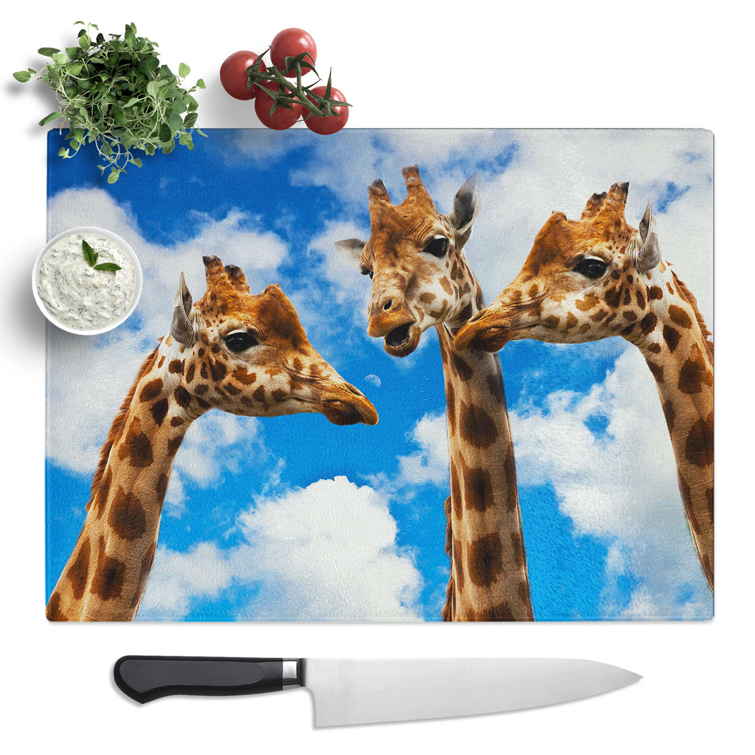 Giraffes 3  Glass Chopping Board