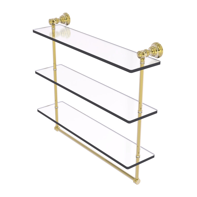 Étagère murale triple en verre Freyja, H 19,7 po x l 22 po x P 5,54 po, Laiton non laqué