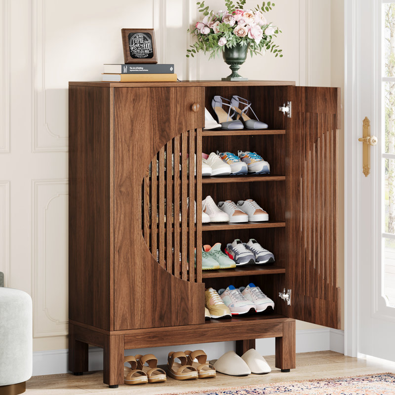 Armoire de rangement pour chaussures 20 paires avec portes à persiennes, Brun