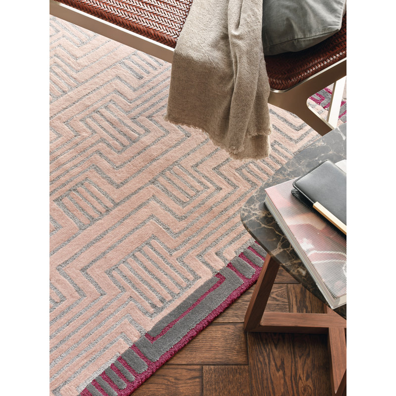 Hand Tufted Geometric Area Rug in Pink, Rectangle 8'2" x 11'6"