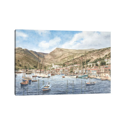 Greek Seaport Town by Stanton Manolakas - Wrapped Canvas Print