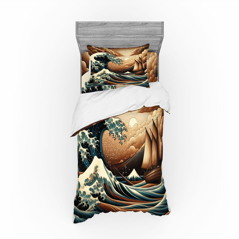 Ensemble de literie de style nautique Ambesonne et cannelle et bleu pétrole, Housse de couette simple très longue + 2 pièces