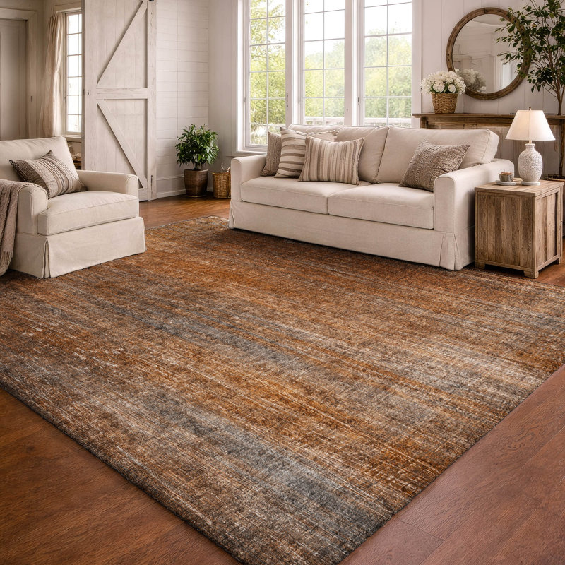 Premium Machine Washable Dream Shag ADS552 Striped Rug, 3' x 5', Paprika