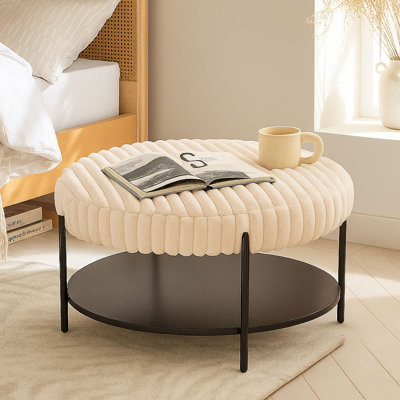 Table basse ronde avec repose-pieds rembourré et rembourré avec table de rangement et plateau de rangement