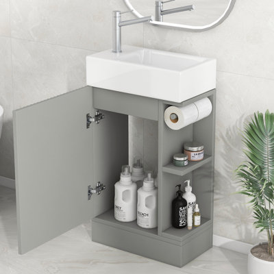 Meuble-lavabo 18,6 po avec lavabo, meuble-lavabo avec tablette à deux niveaux, orienté vers la gauche ou vers la droite