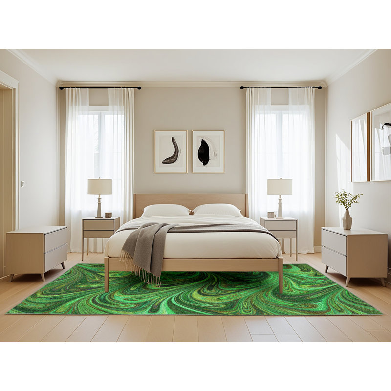 Tapis abstrait en laine vert, Rectangle 5 pi x 8 pi