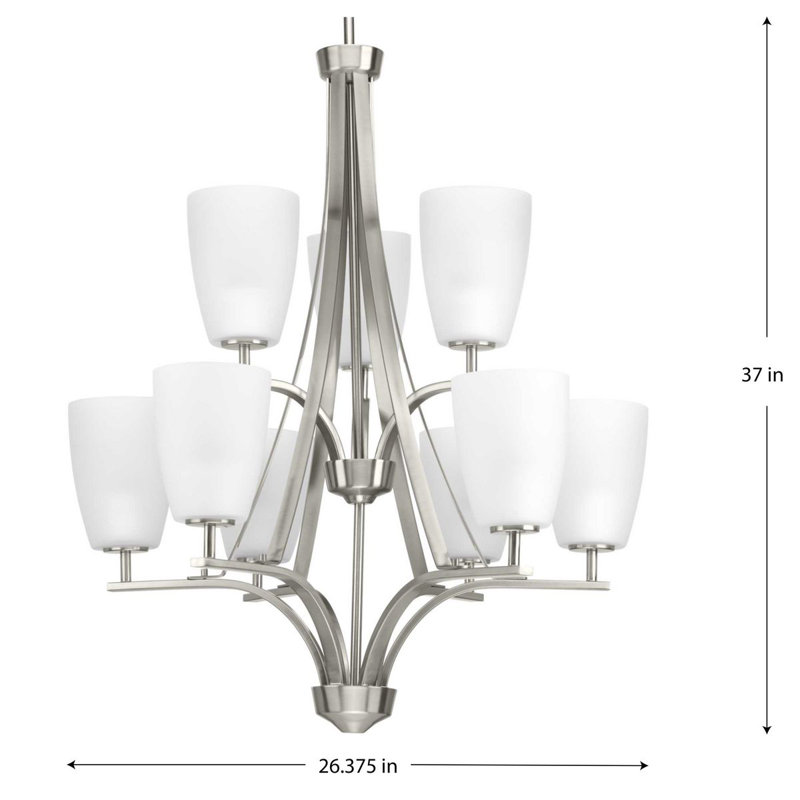 Devi 9 - Light Dimmable Tiered Chandelier, Brushed Nickel
