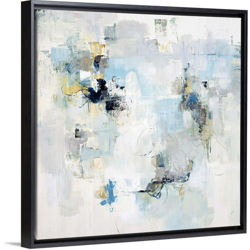 «Here and There», peinture sur toile, H 37,7 po x l 37,7 po x P 1,75 po, Cadre flottant noir