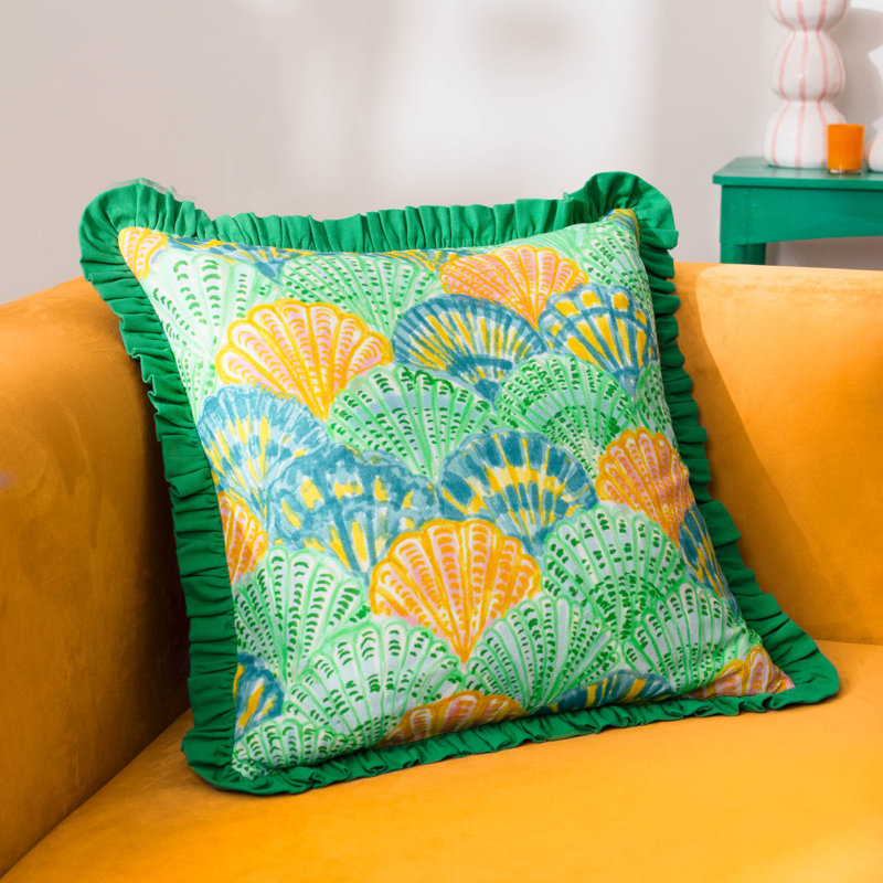 Clam Shells Abstract Square Cushion, Green