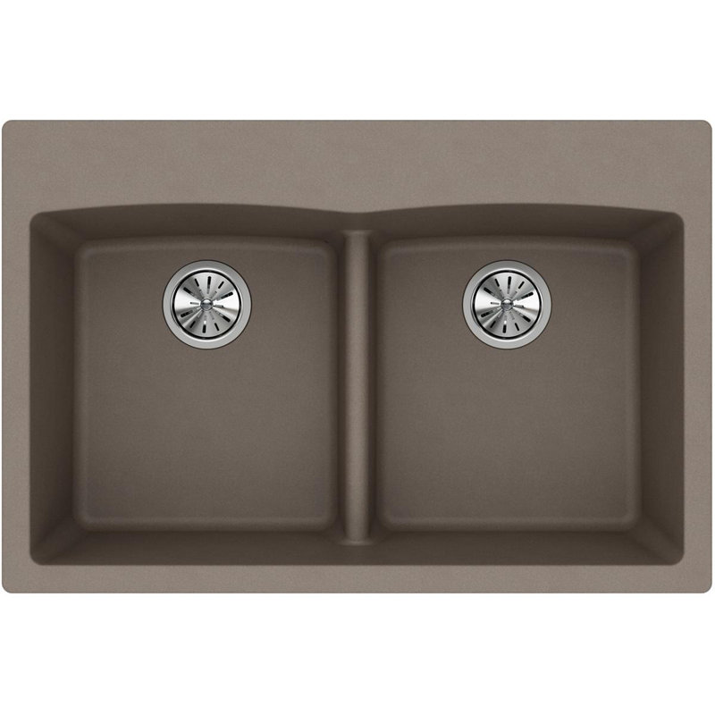 Quartz Classic 33" x 22" x 10" Double Basin Drop-In Kitchen Sink, Greige
