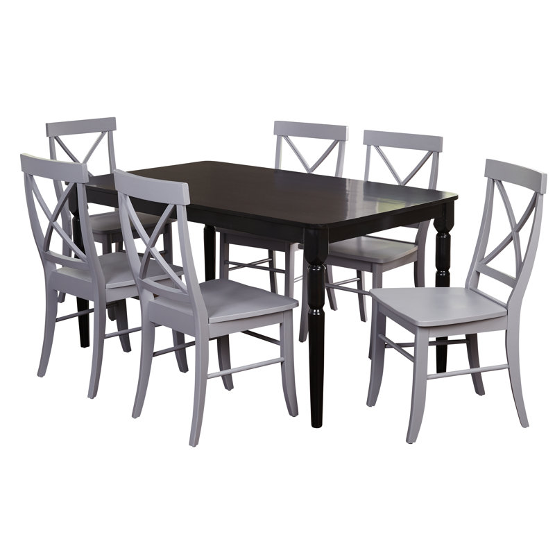 Bellmead Four Leg Dining Set, Black Table with Gray Chairs, 7-Piece (1 Table, 6 Chairs)
