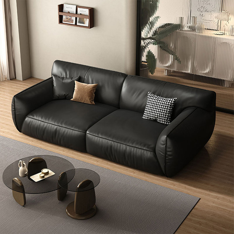 Black Genuine Leather Modular Sofa cushion couch, 33.46" H x 110.24" W x 42.52" D, 4, Black