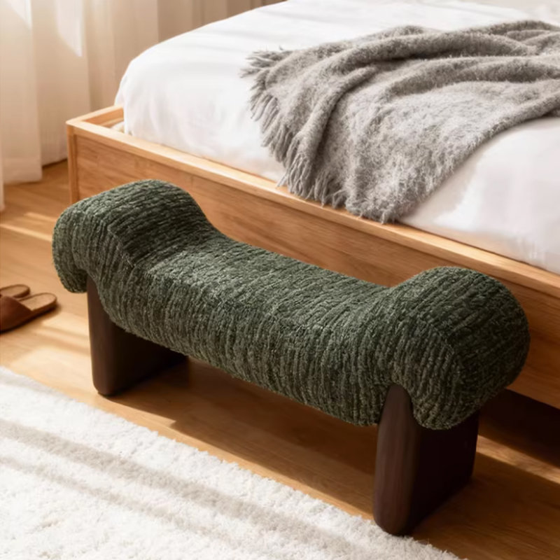 Banc rembourré vert en bois massif, Vert