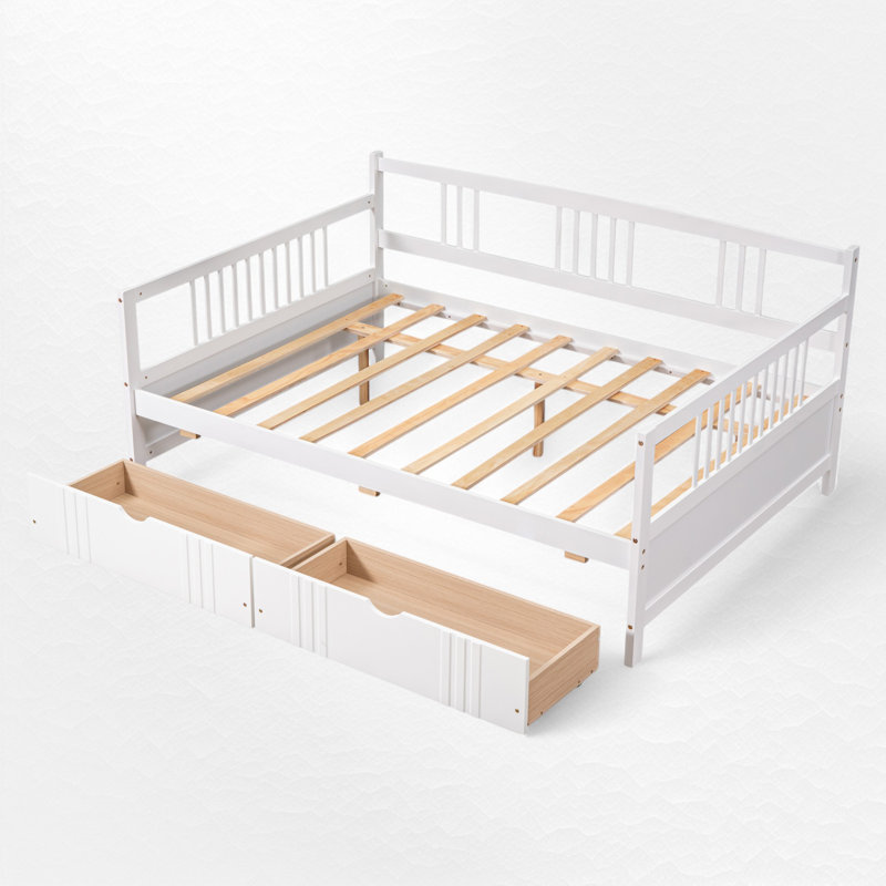 Lit de jour double en bois massif, Blanc, Lit double