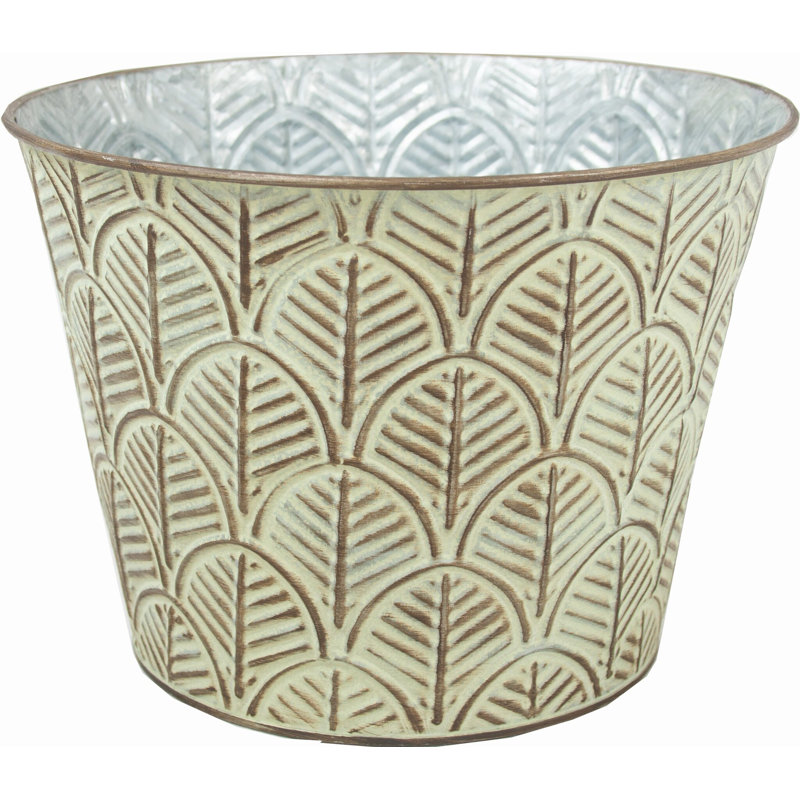 Pot de fleurs en métal Tamela, H 5,25 po x l 6,75 po x P 6,75 po, Vert / argenté