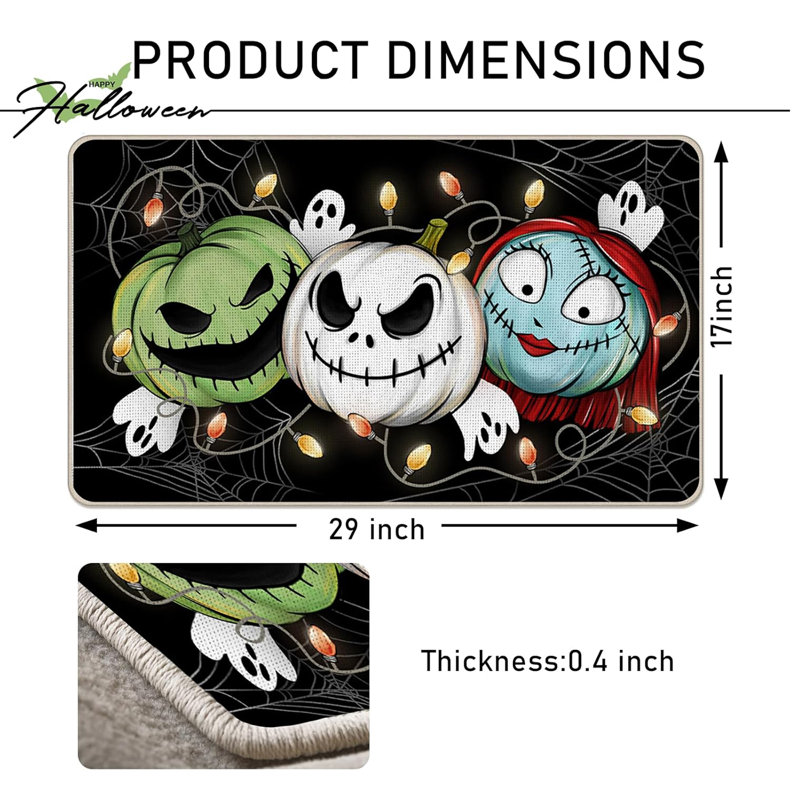 Tapis de porte d'entrée d'Halloween Jack, tapis d'entrée vert antidérapant pour hall d'entrée Spooky