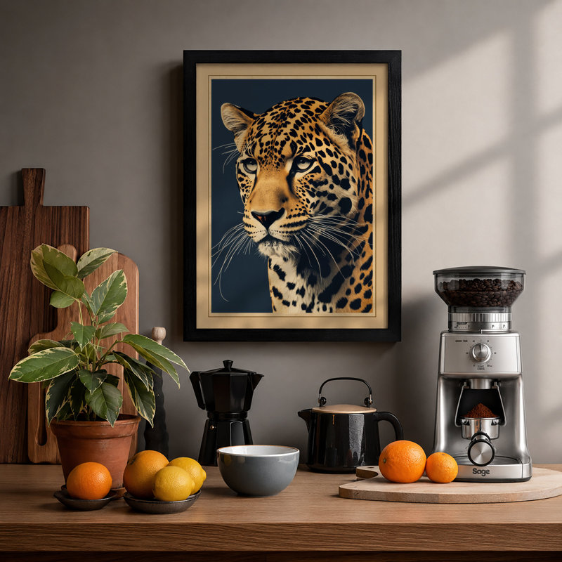 Leopard Profile Rustic - Framed Print, A4 - 29.7 x 21.0 cm, Black
