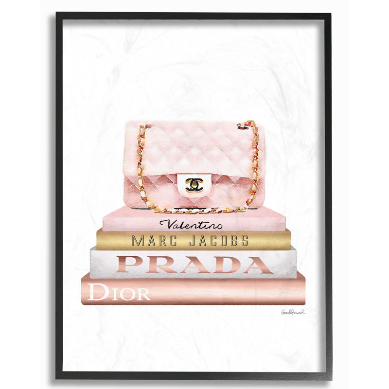 « style mode sac blanc rose or », impression bookstack, H 20 po x l 16 po x P 1,5 po, Toile tendue