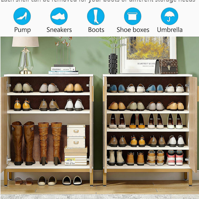 Durable Shoe Racks Organizer, Spacious Shoe Cabinet, Entryway Shoe Cabinet, Natural/Gold