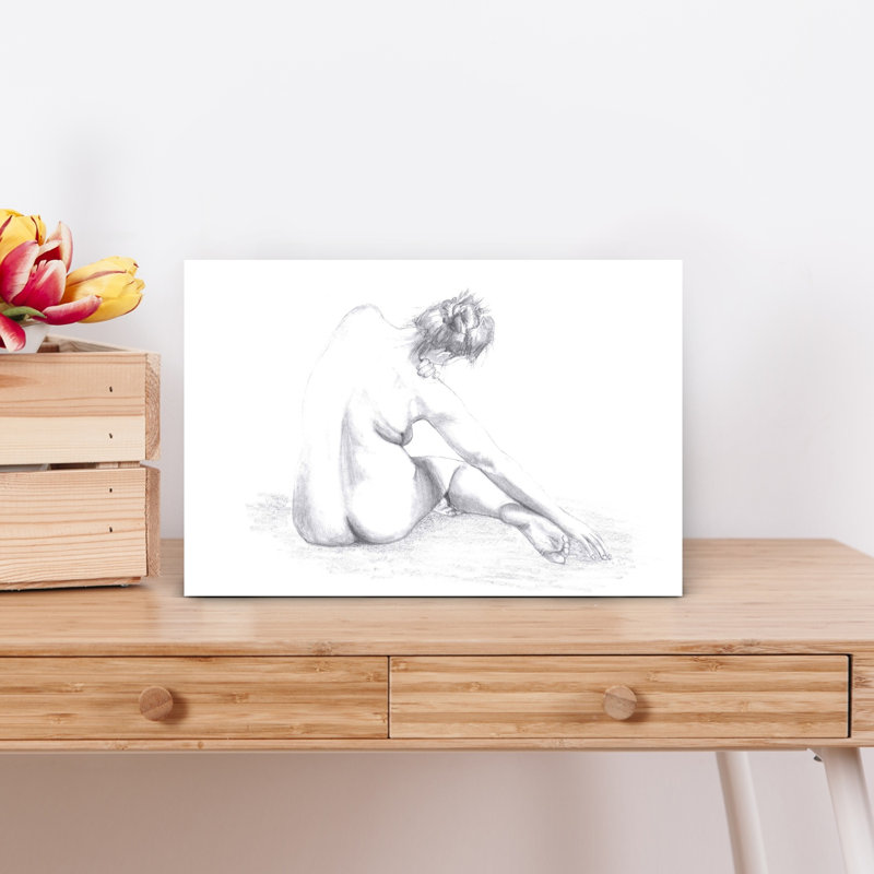 Graceful Seated Nude Delicate Elegant Abstract Wall Art Print 1 Piece Wrapped Canvas Wall Art, 30.48cm H x 45.72cm W