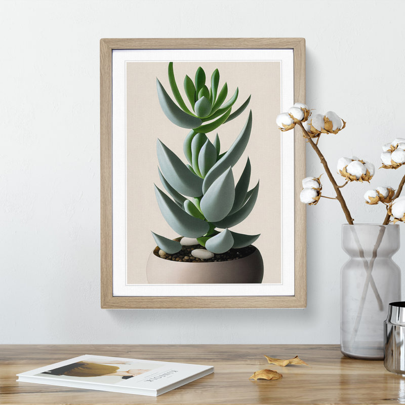 Succulent Plant - Single Picture Frame Print, 64cm H x 46cm W x 2cm D, Oak Framed
