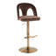 Tabouret de bar réglable en métal doré et velours espresso avec repose-pieds arrondi en T - ensemble de 2-130035256