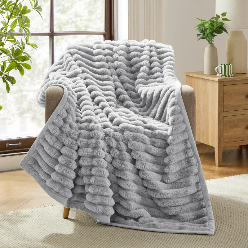 Couverture en super vison super doux réversible, 52 po x 82 po, Gris clair