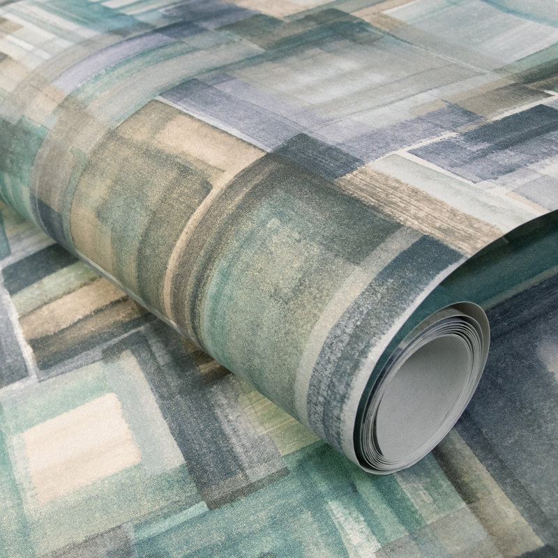 Crafted Glimmery Brush Design 27.9' L x 27.5" W Wallpaper Roll, Aqua