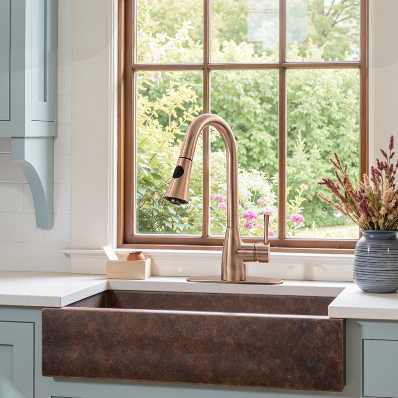 Pull Down Single Handle Kitchen Faucet, Antique Copper