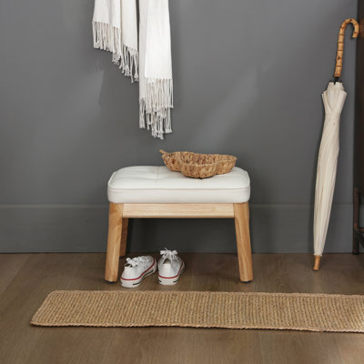 Faux Leather Upholstered Solid Wood Ottoman Waterfall Entryway Bedroom Bench