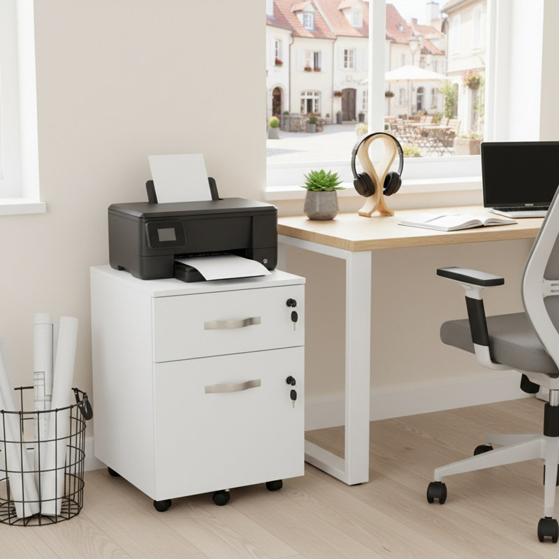 44cm Wide 2 -Drawer Mobile File Cabinet, White