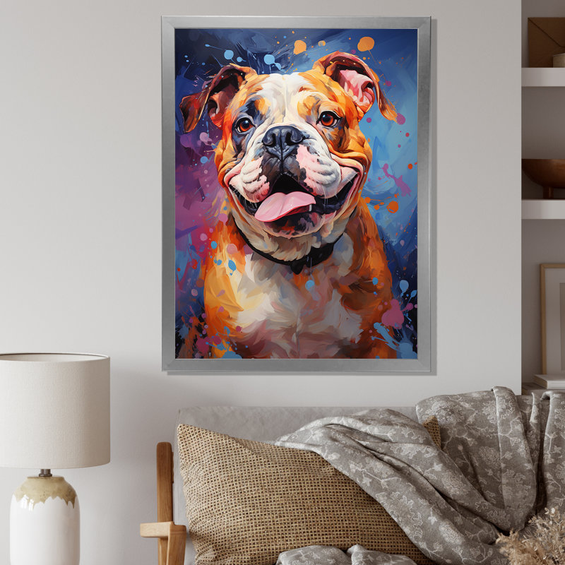 Bulldog Boldness I sur toile, Cadre simple argenté, H 44 po x l 34 po x P 1,5 po