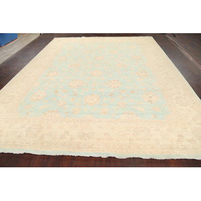 Tapis bleu en laine noué à la main de conception unique 8 pi 11 po x 11 pi 8 po Gauravgil