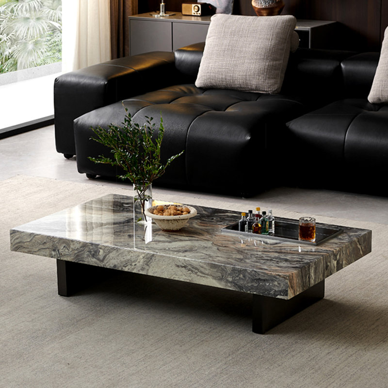 Simple rectangular marble coffee table, 13.8" H x 55.1" L x 31.5" W